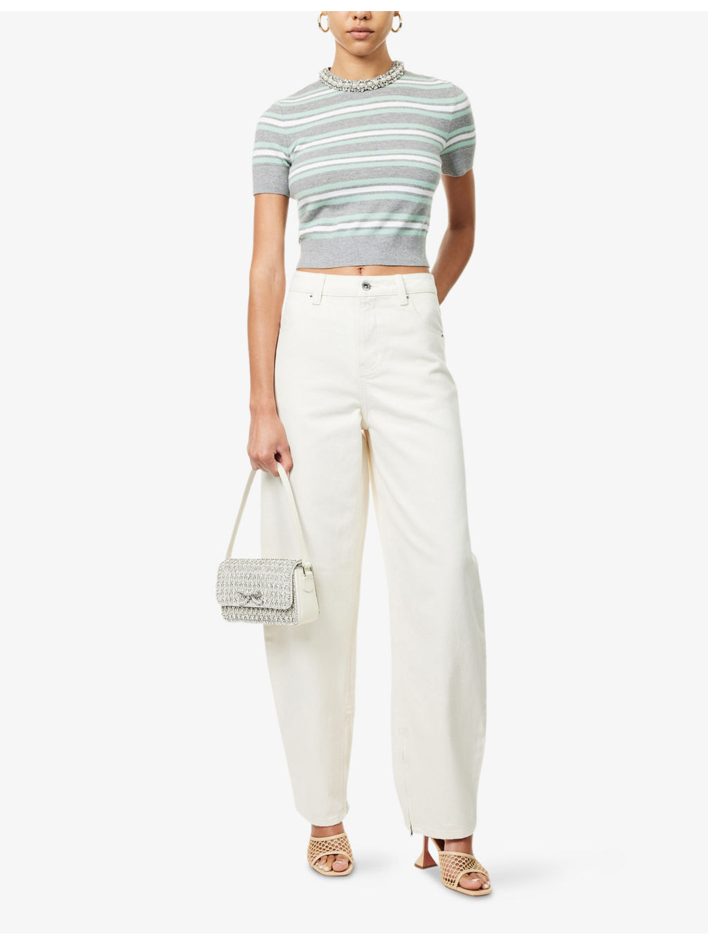 Crystal-Trim Stripe Wool-Blend Knitted Top - 2