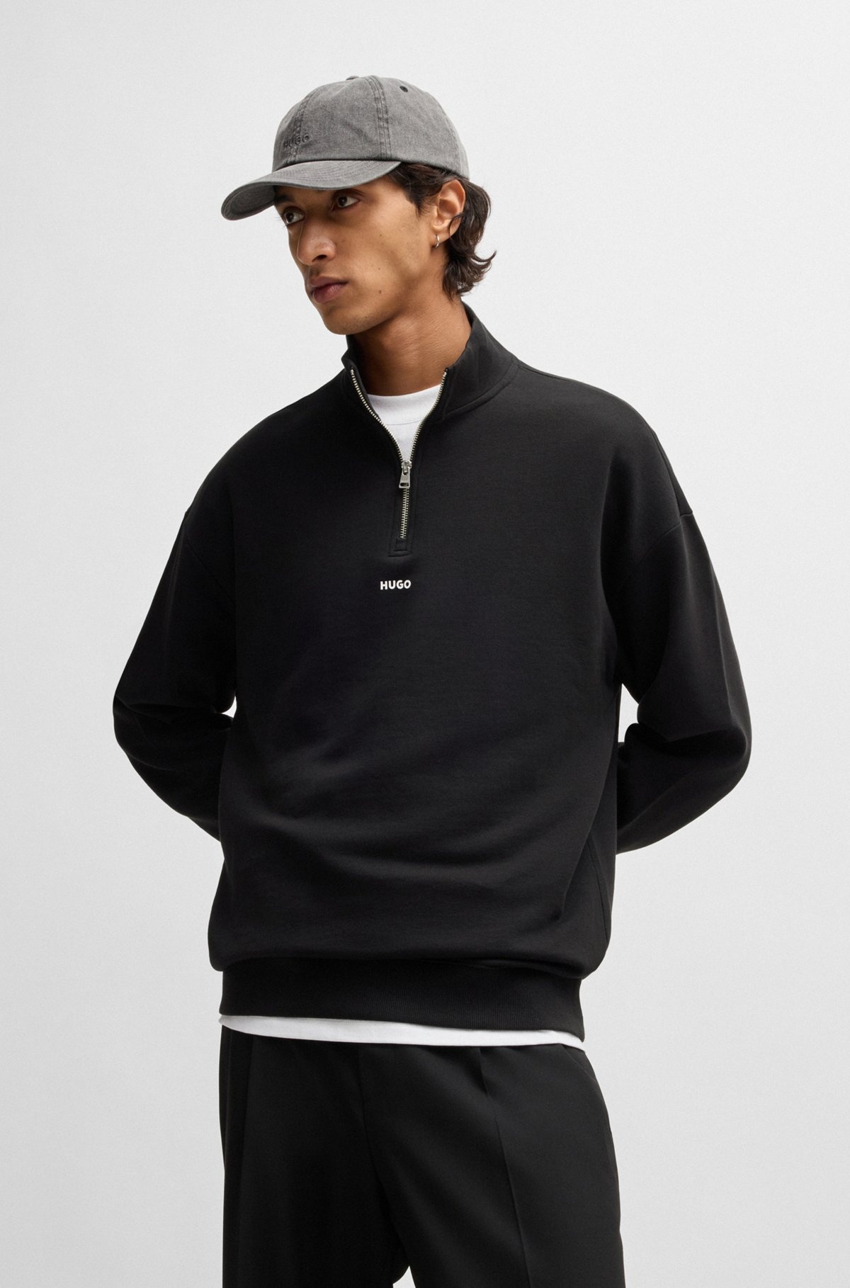 COTTON-TERRY ZIP-NECK SWEATSHIRT WITH LOGO PRINT - 2