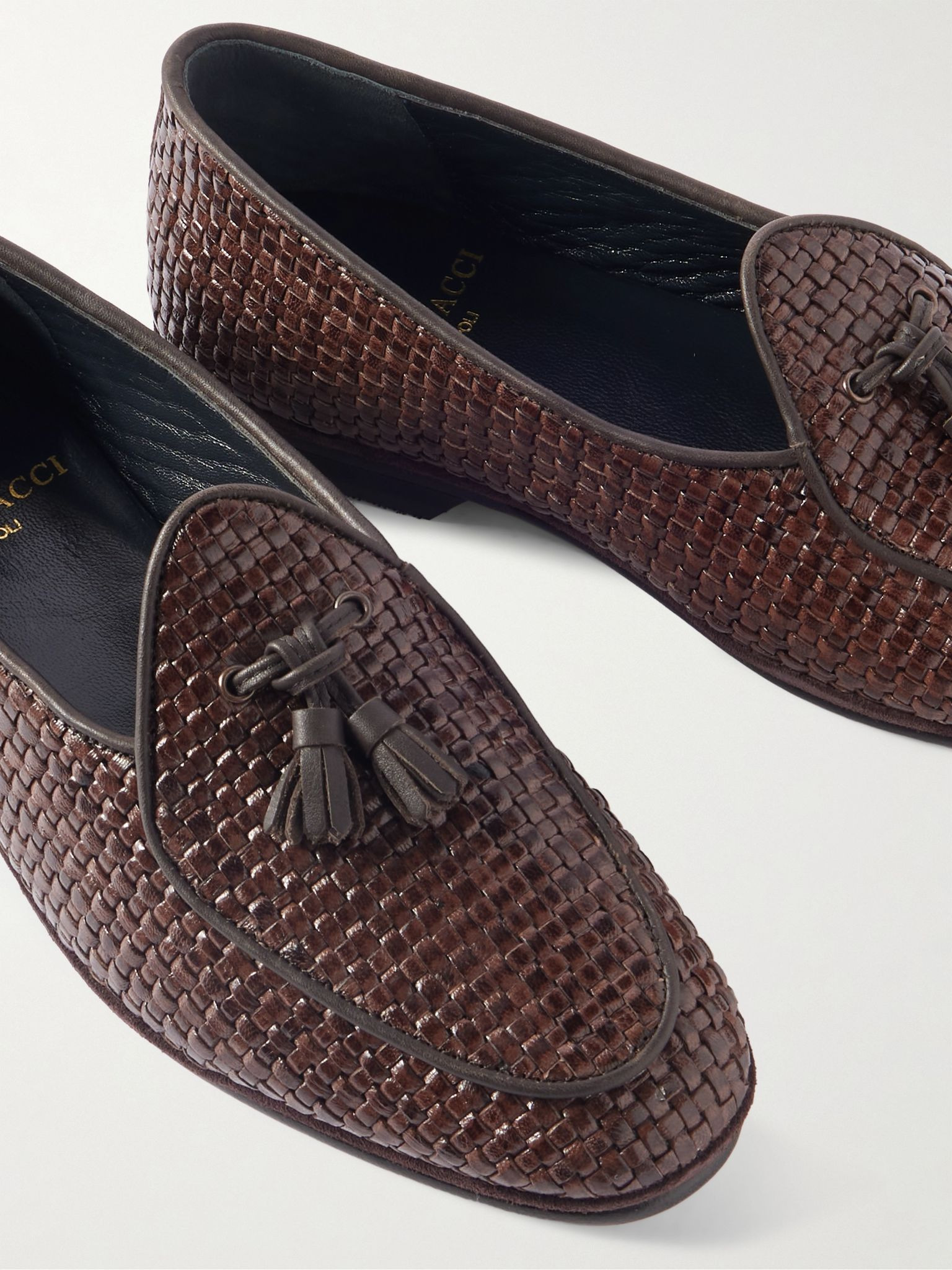 Marphy Woven Leather Tasselled Loafers Brown - 5