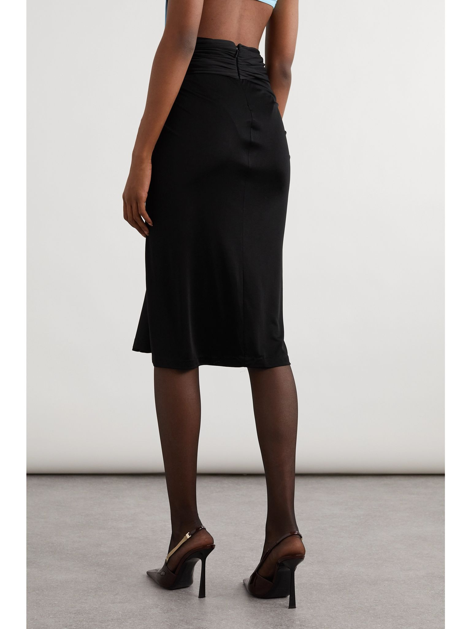 Asymmetric draped jersey midi skirt Black - 3