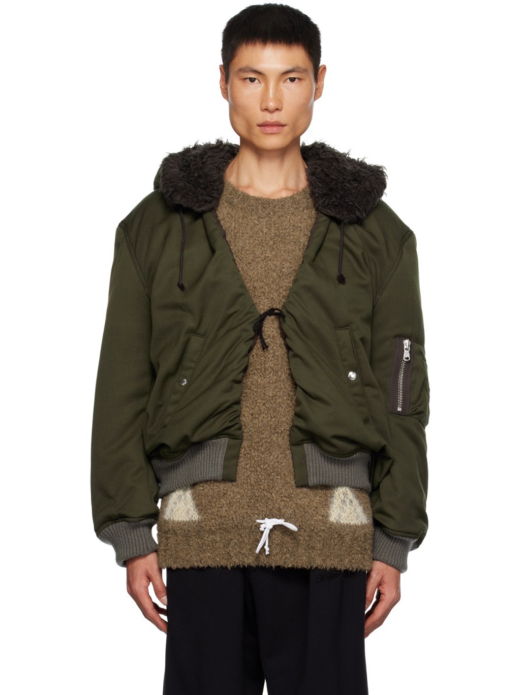 Green Hooded Bomber Jacket - 1