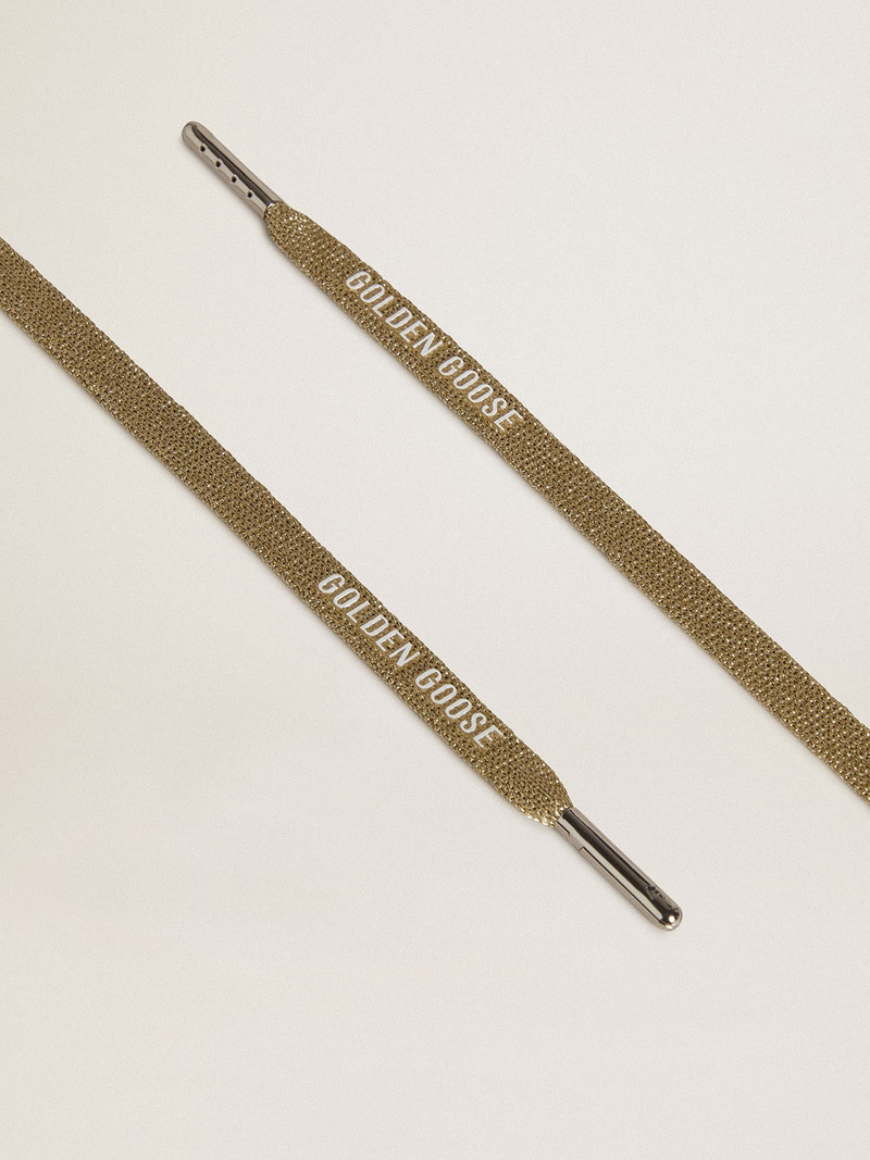 Gold-colored Lurex laces with contrasting white logo - 1