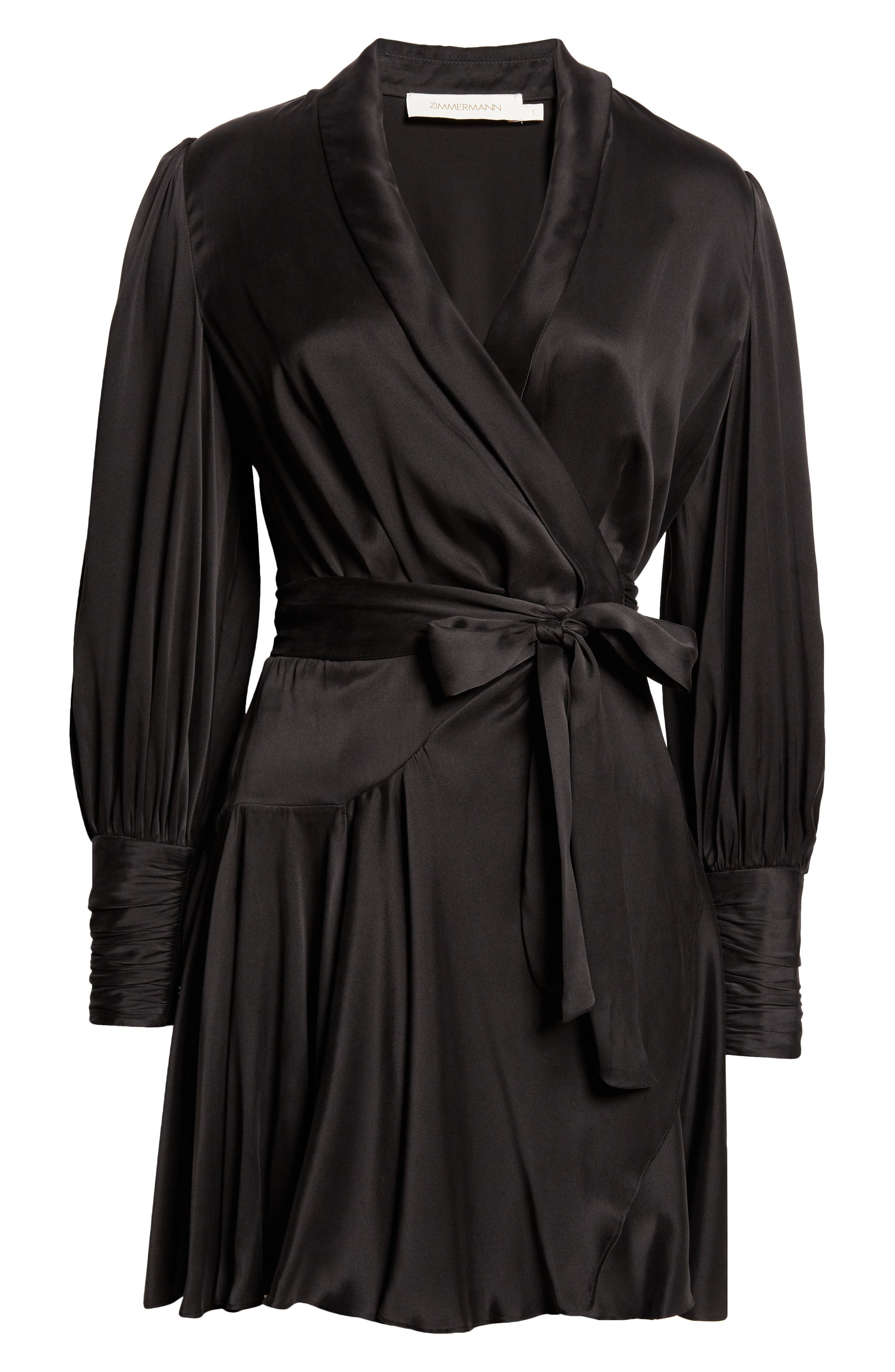 Long Sleeve Silk Wrap Minidress - 5