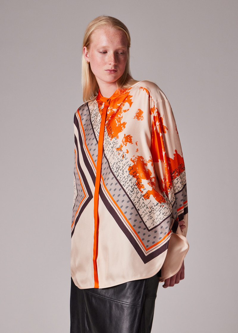 Women's Orange 'Travel Scarf' Silk Shirt 12