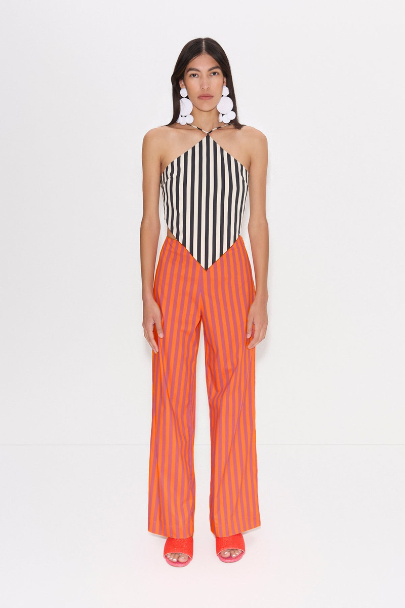SIMONMILLER Pia Poplin Pant in Hibiscus/Tangerine Stripe outlook