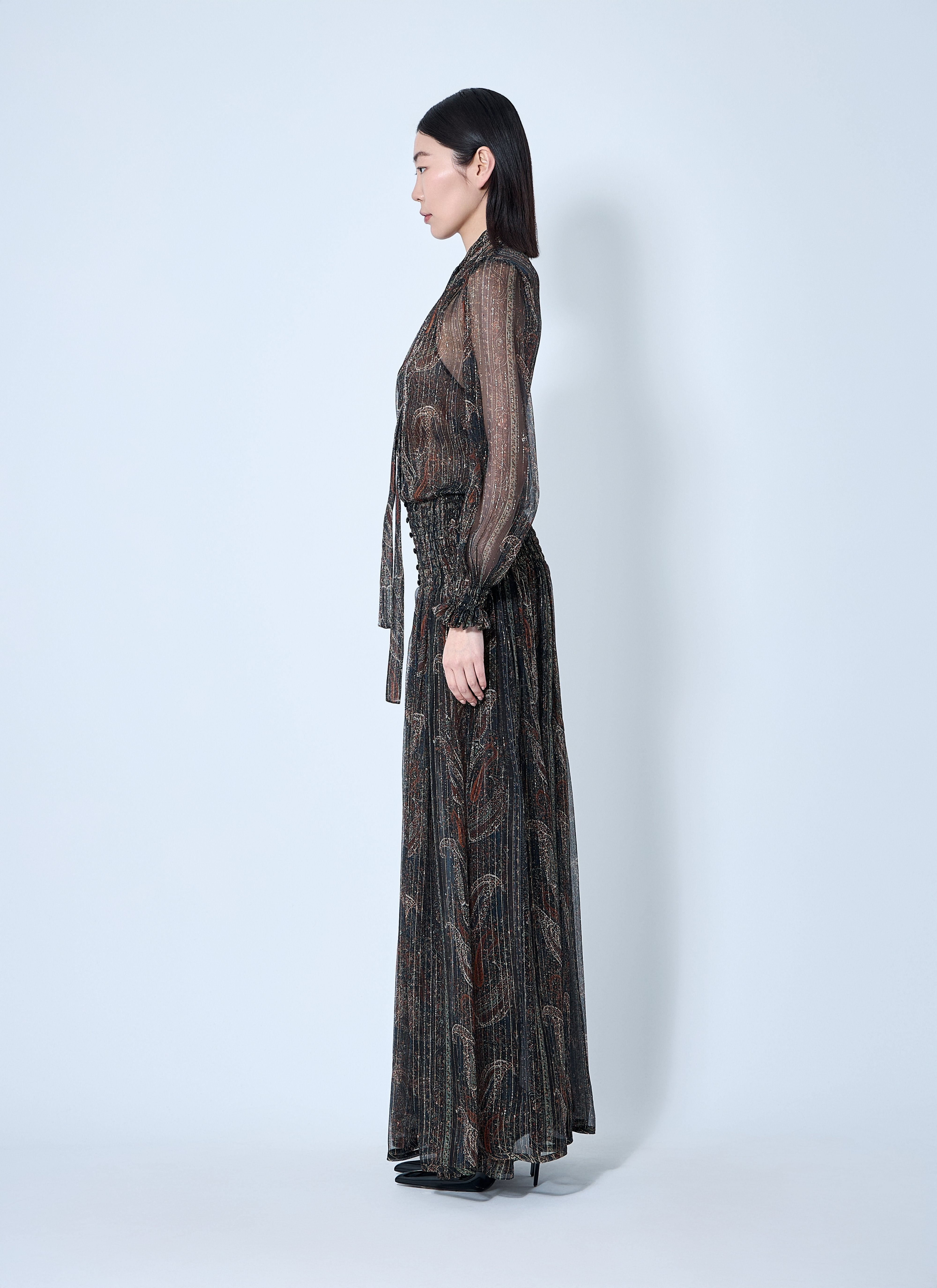 Saint Laurent Women Lavallière Paisley Silk Crepon Maxi Dress - 3