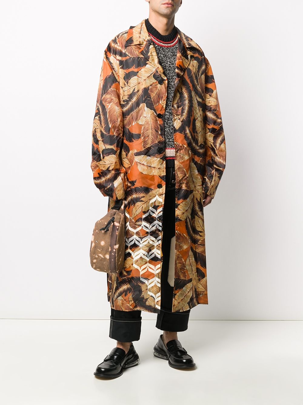 leaf-print belted trench coat - 2
