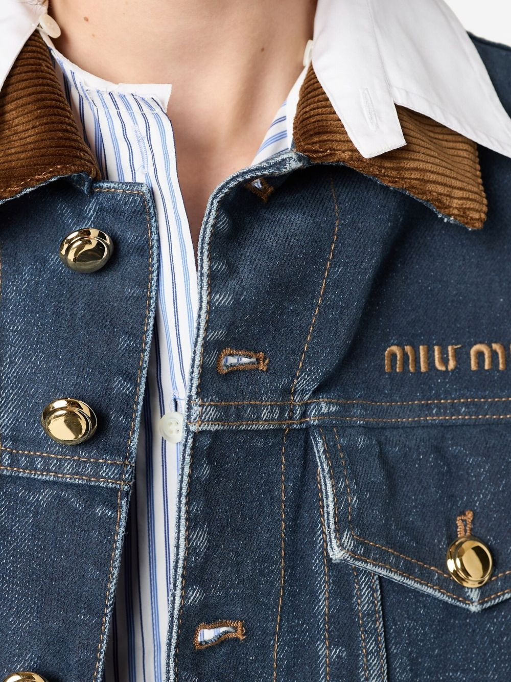 corduroy-collar denim vest - 4