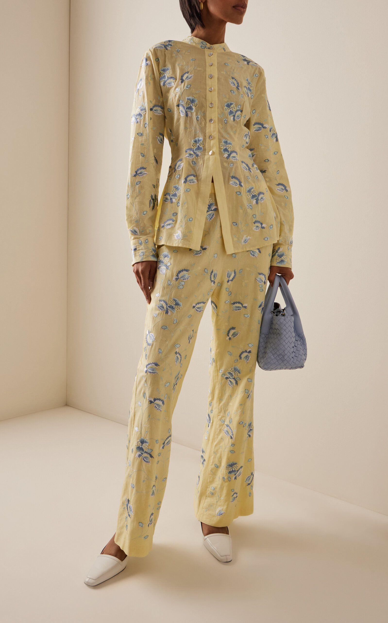 Pauline Cropped Embroidered-Cotton Flared Pants yellow - 2