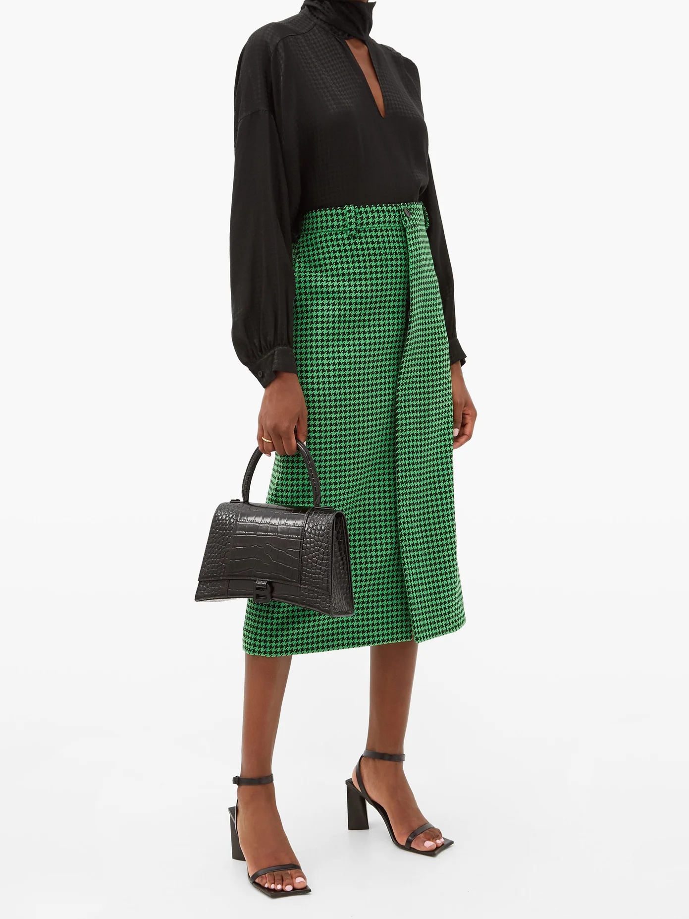 Tie-neck houndstooth-jacquard blouse - 2