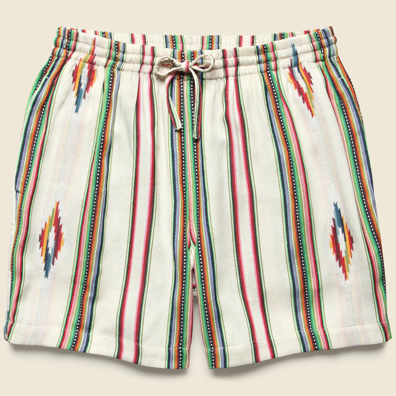 5.5" Handwoven Blanket Stripe Shorts - Ecru 1