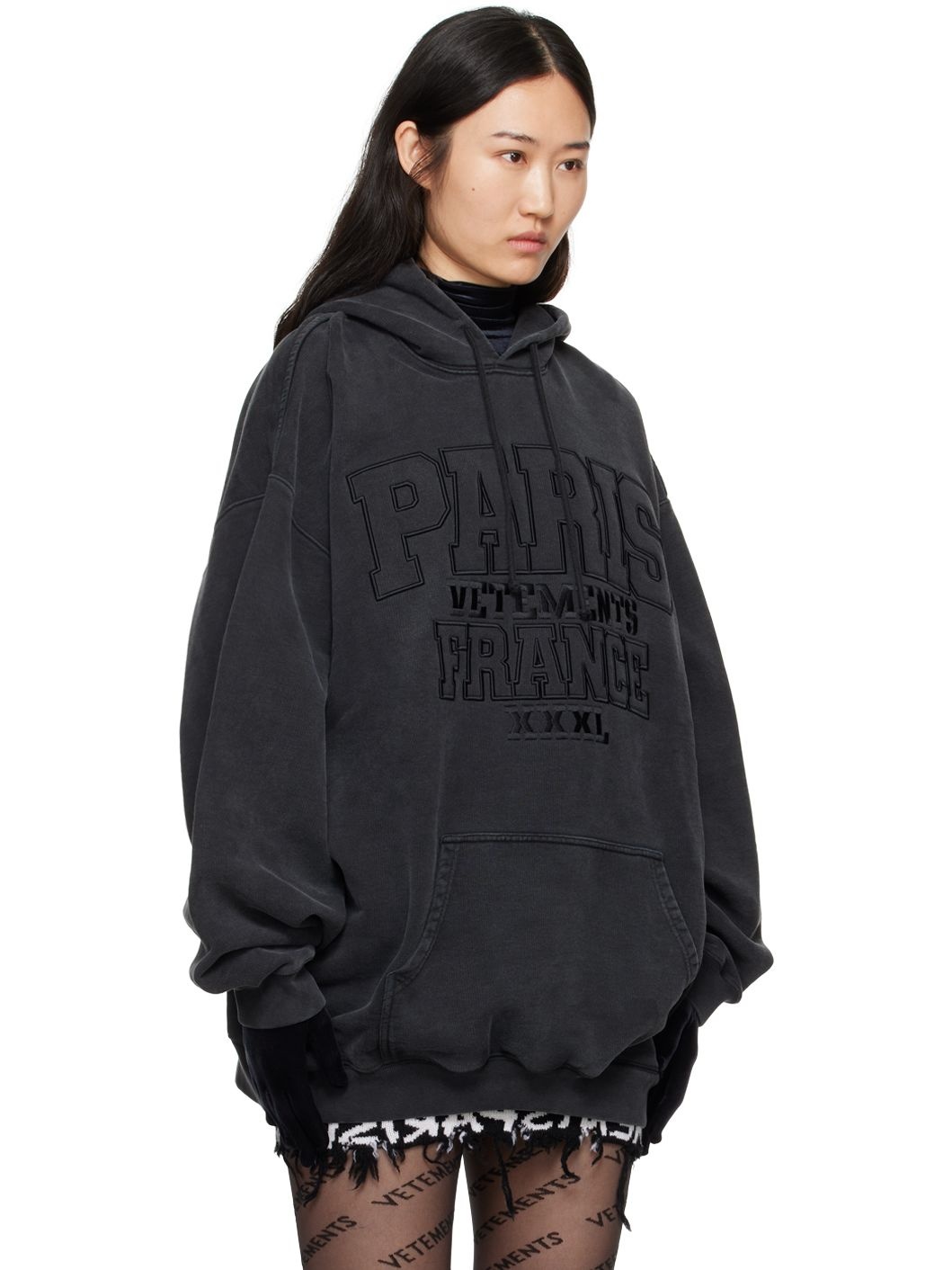 VETEMENTS Black Embroidered Logo Hoodie REVERSIBLE