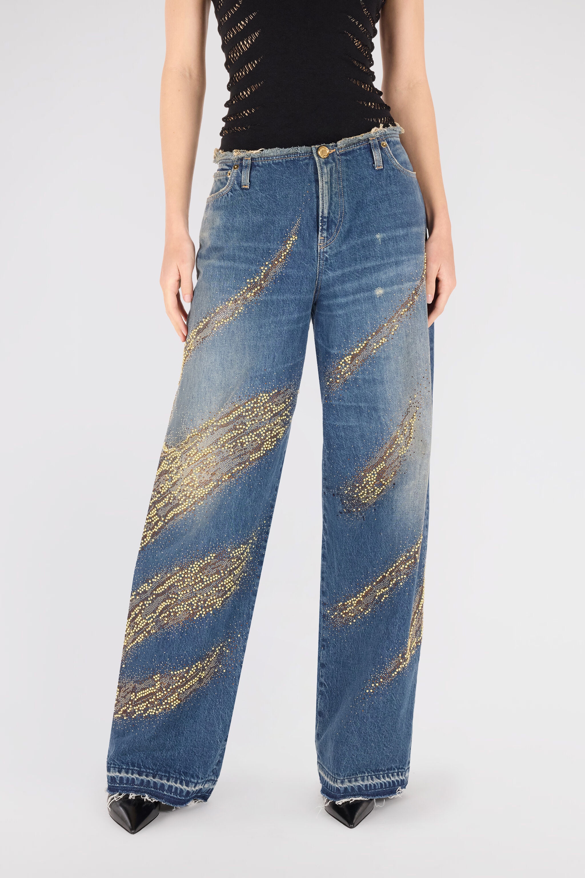 Jeans With Rhinestoned Zebra Pattern - 3