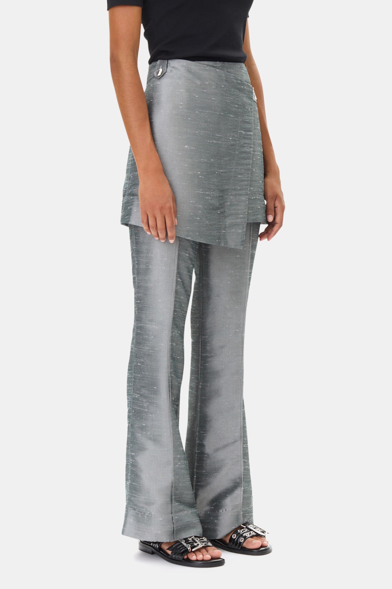 GREY SUITING SKIRT FLARED PANTS - 3