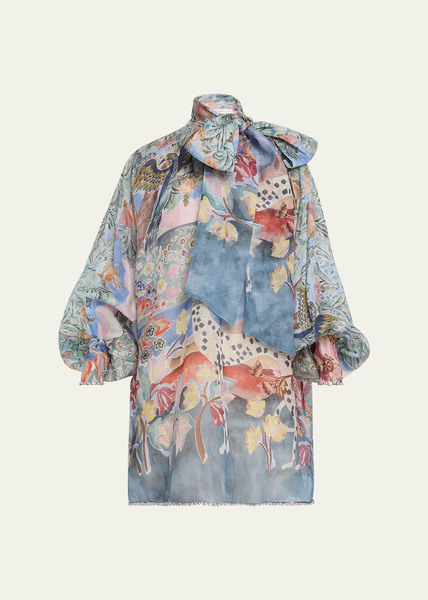 【Zimmermann】Illustration Billow linen and silk minidress ZIMMERMANN Illustration Billow Linen And Silk Minidress in