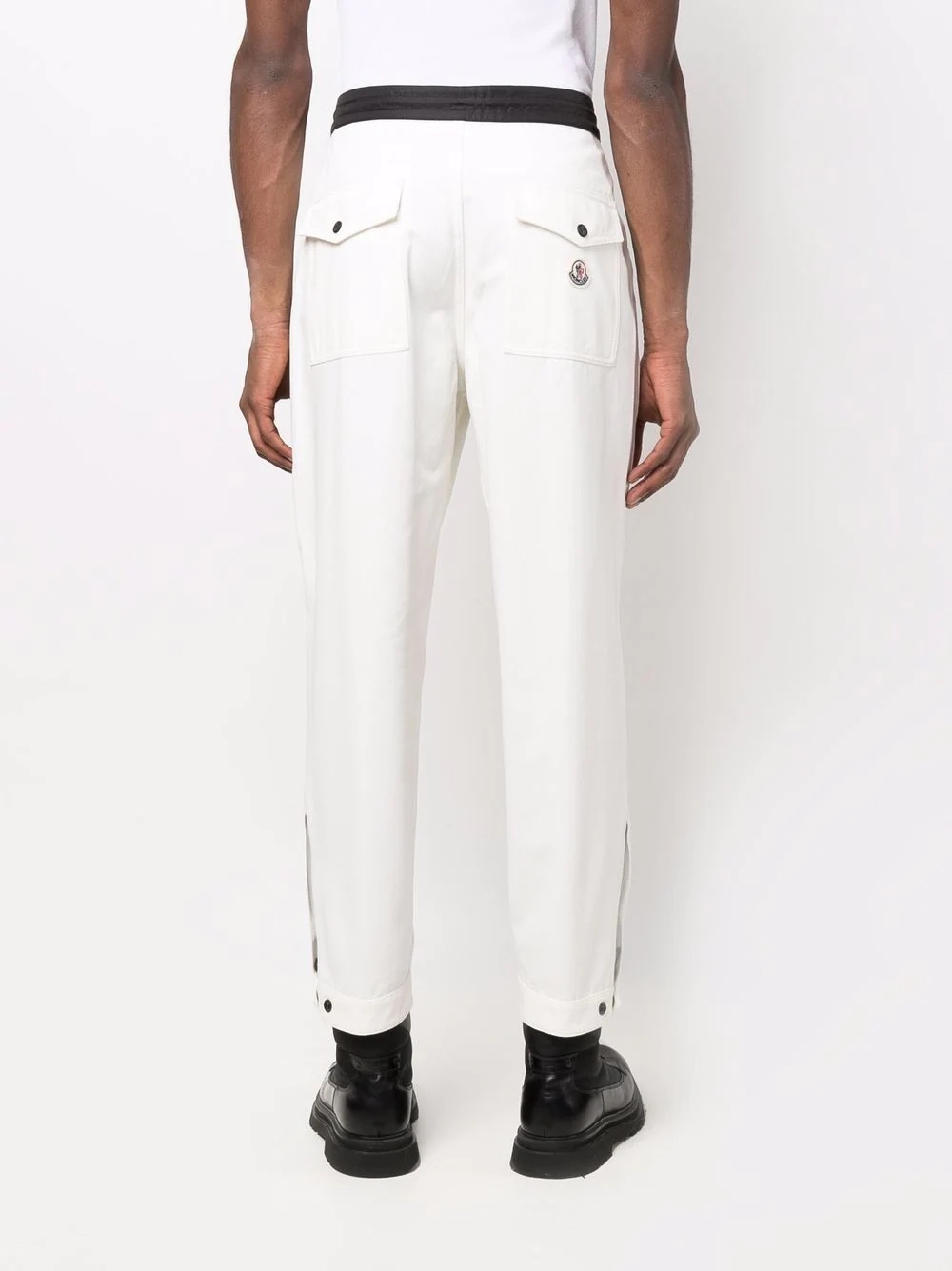 slogan-embroidered cotton tapered trousers - 4