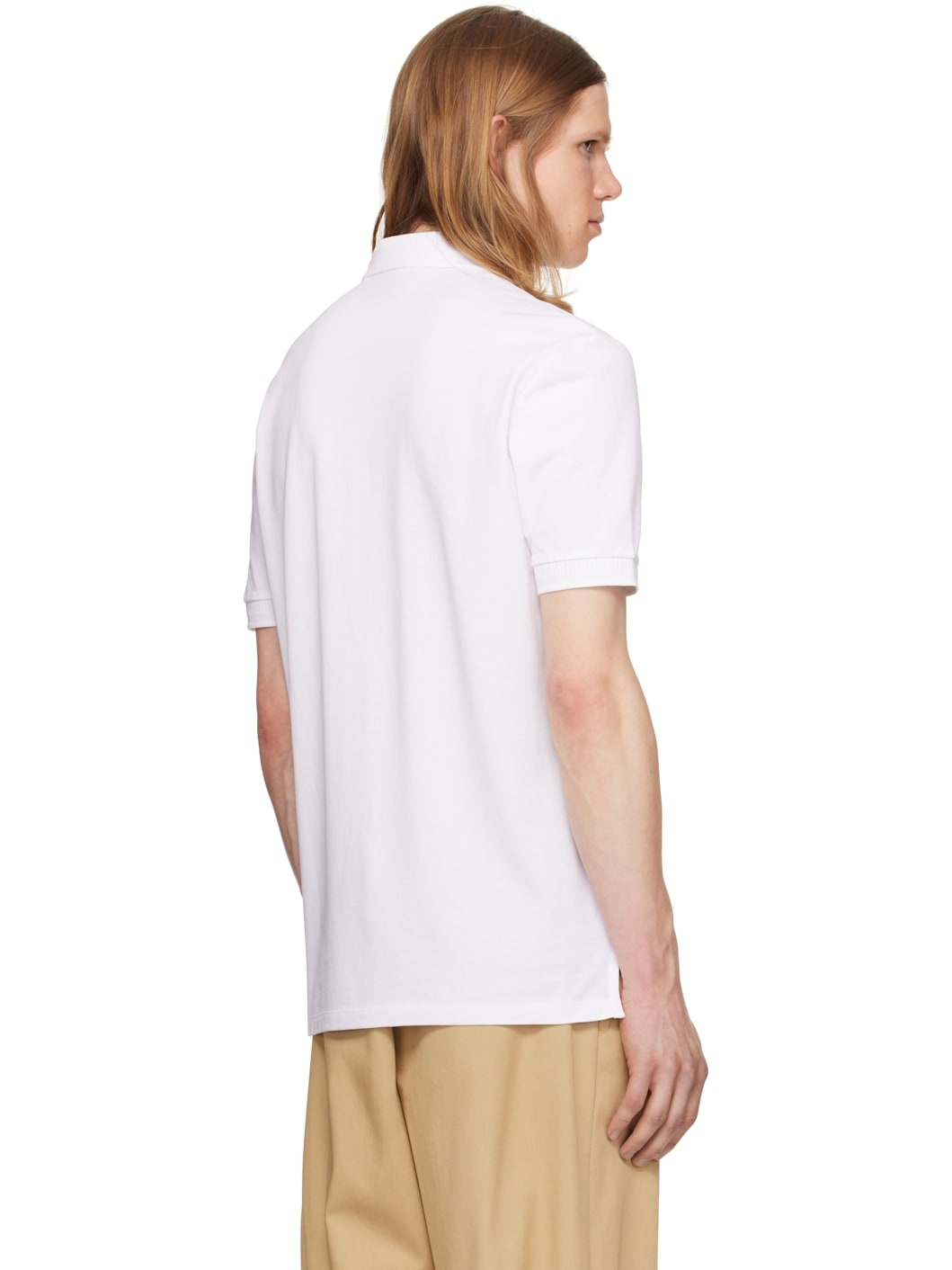 White Cotton-Piqué Slim-Fit Logo Label Polo - 3