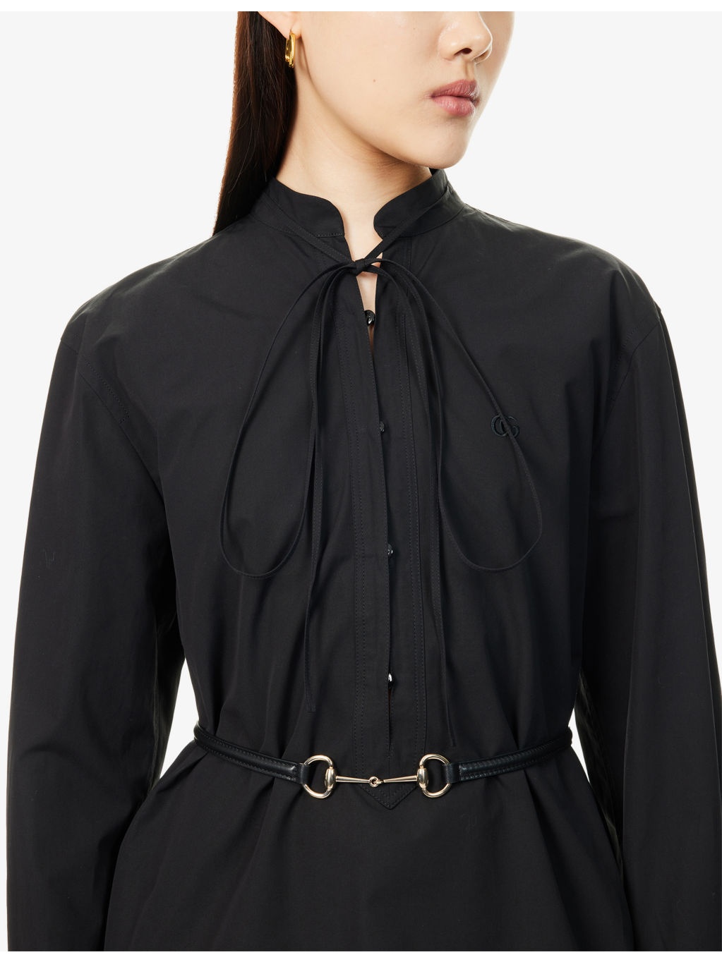 Belted Band-Collar Cotton-Poplin Midi Dress - 5