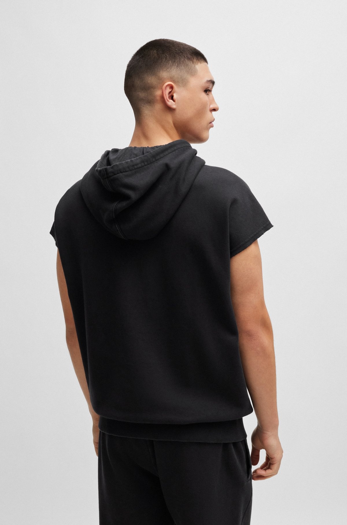SLEEVELESS COTTON HOODIE WITH STUD-EFFECT ARTWORK - 5