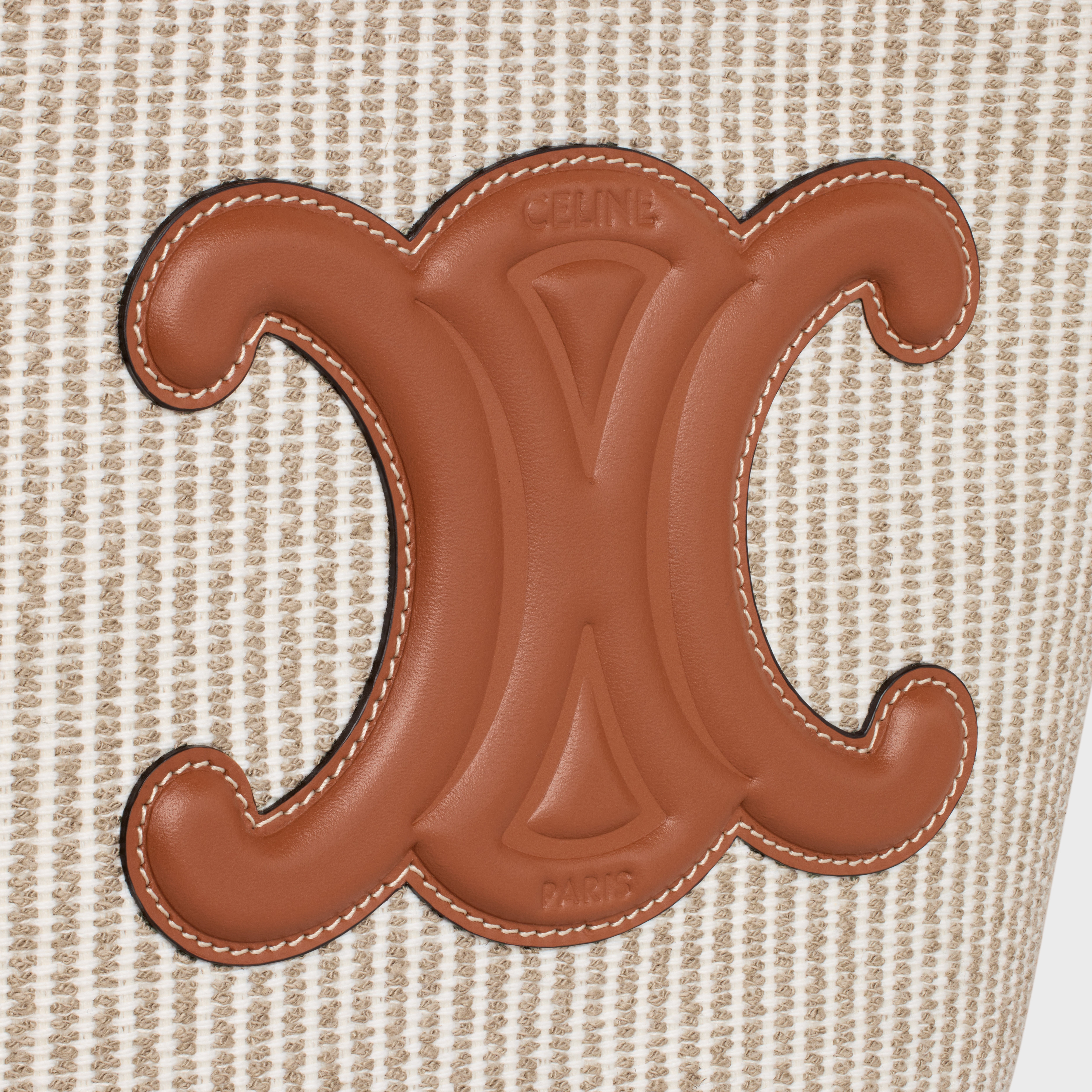 SMALL BUCKET CUIR TRIOMPHE in STRIPED TEXTILE AND CALFSKIN - 4