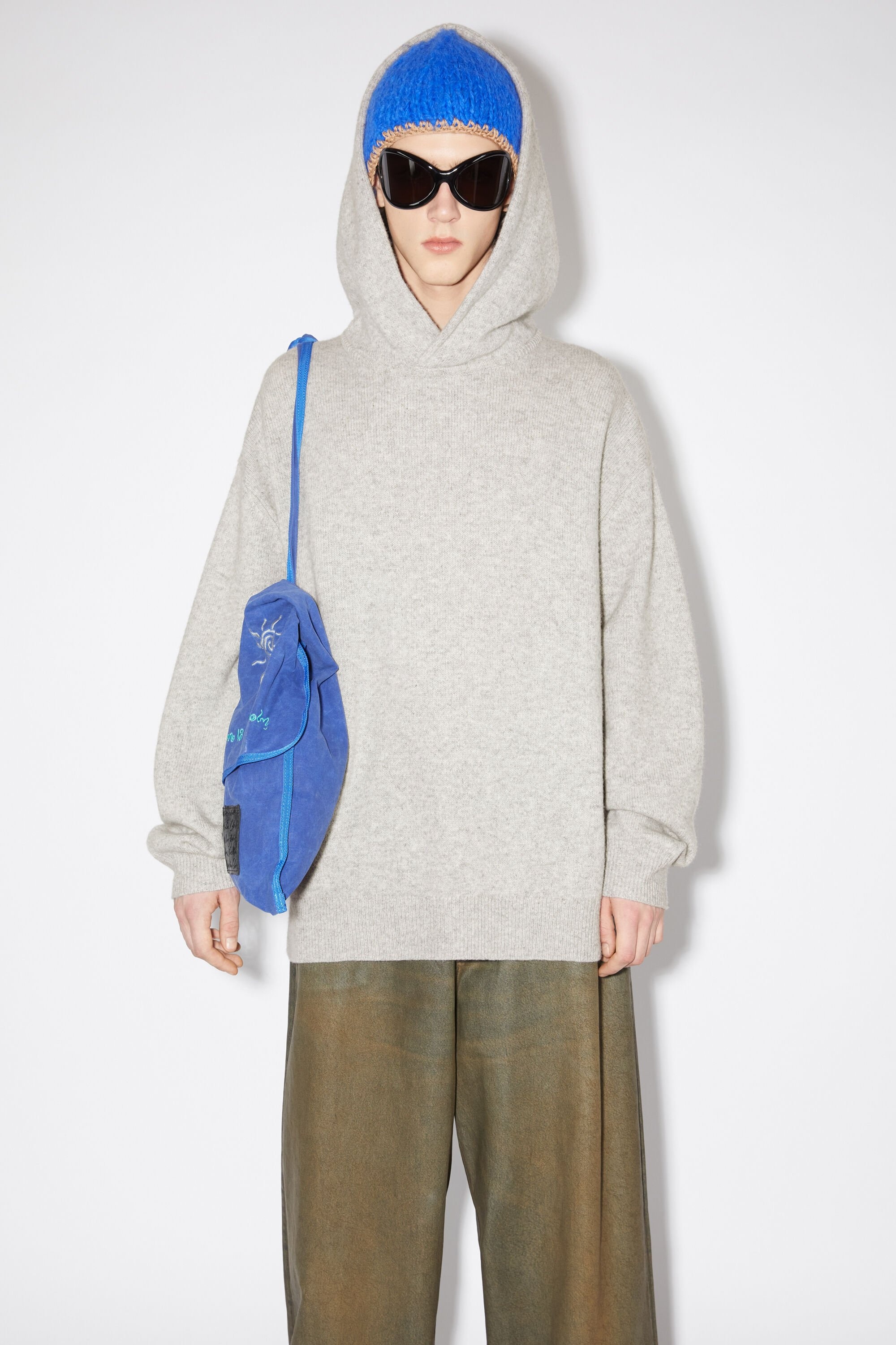 Wool cashmere hoodie - Light Grey Melange - 2