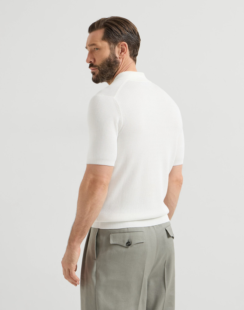 Brunello Cucinelli Cotton English rib knit polo shirt outlook