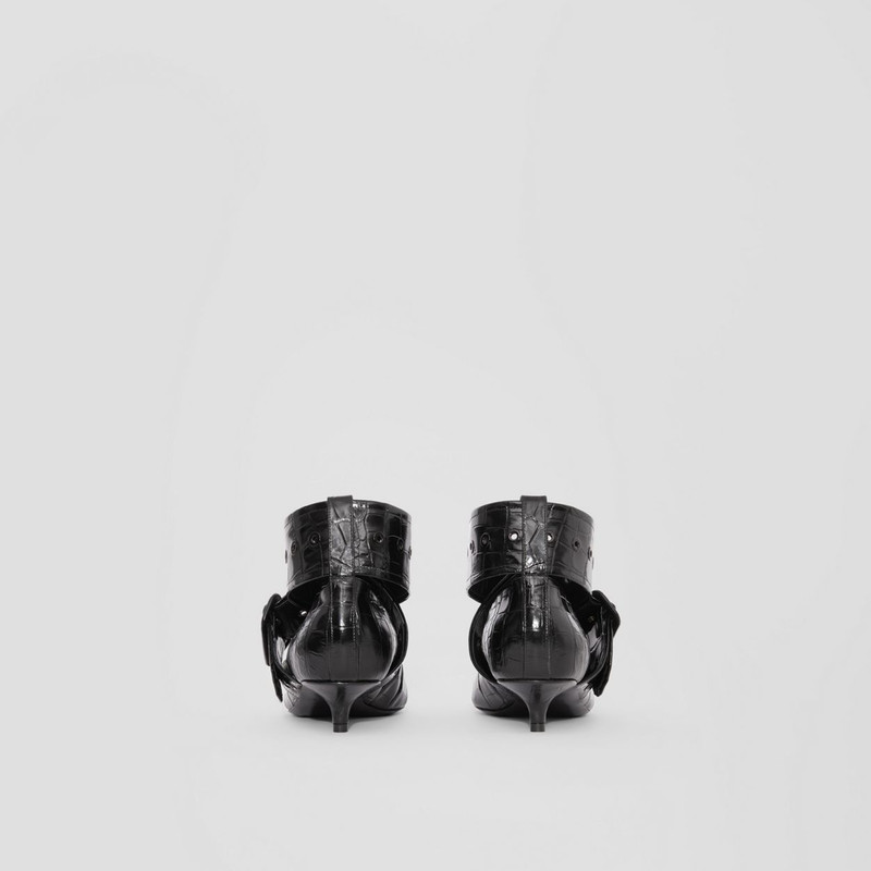 Embossed Leather Kitten-heel Point-toe Pumps 5