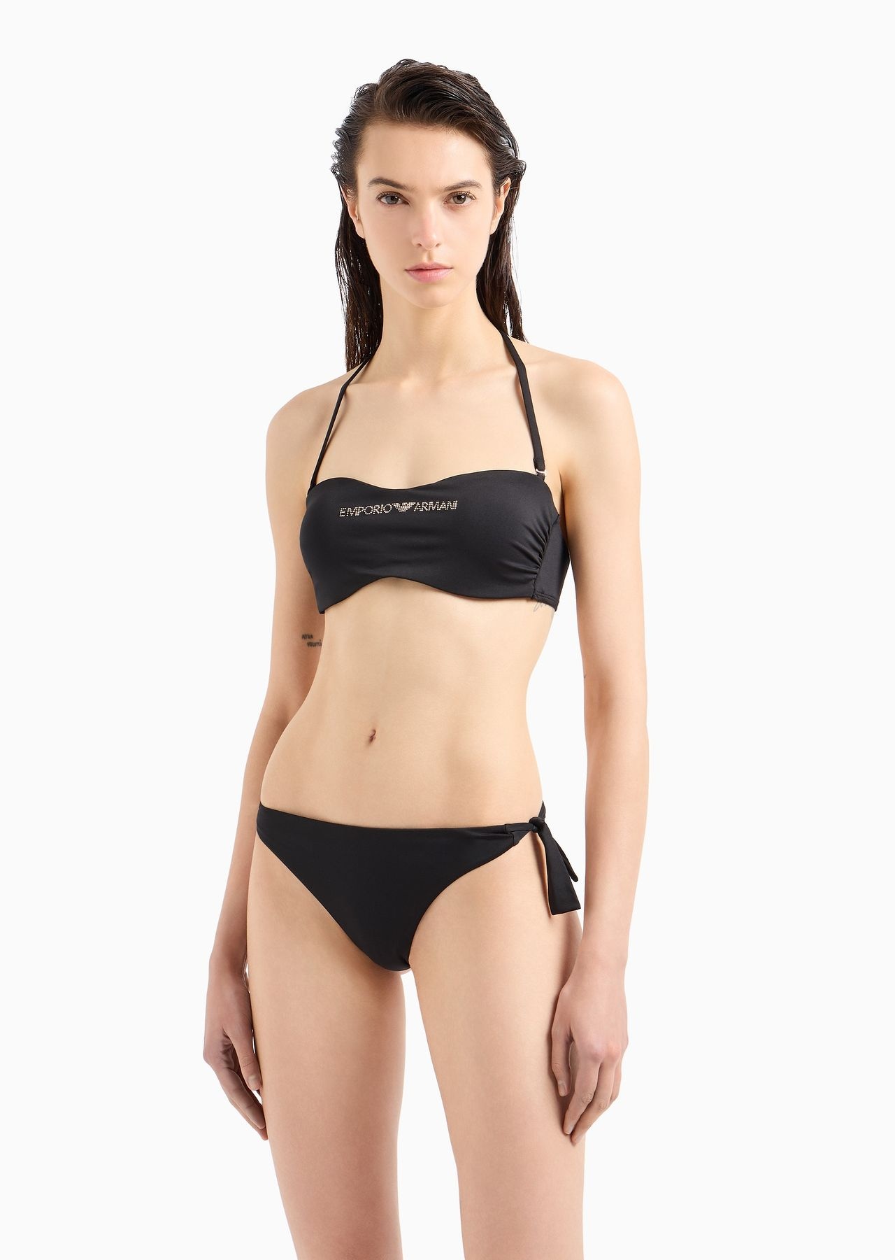 Lycra padded bandeau bikini with micro-studded logo - 2