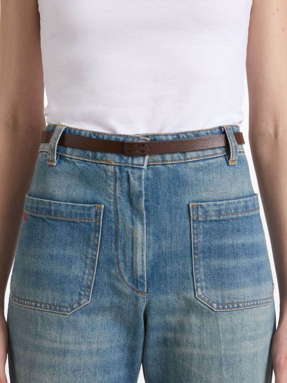 logo-buckle leather belt - 2