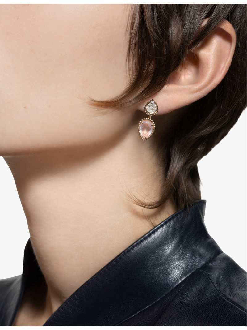 Boucheron Serpent Boheme 18ct rose-gold,0.16ct brilliant-cut diamond and 1.5ct pink quartz earrings outlook