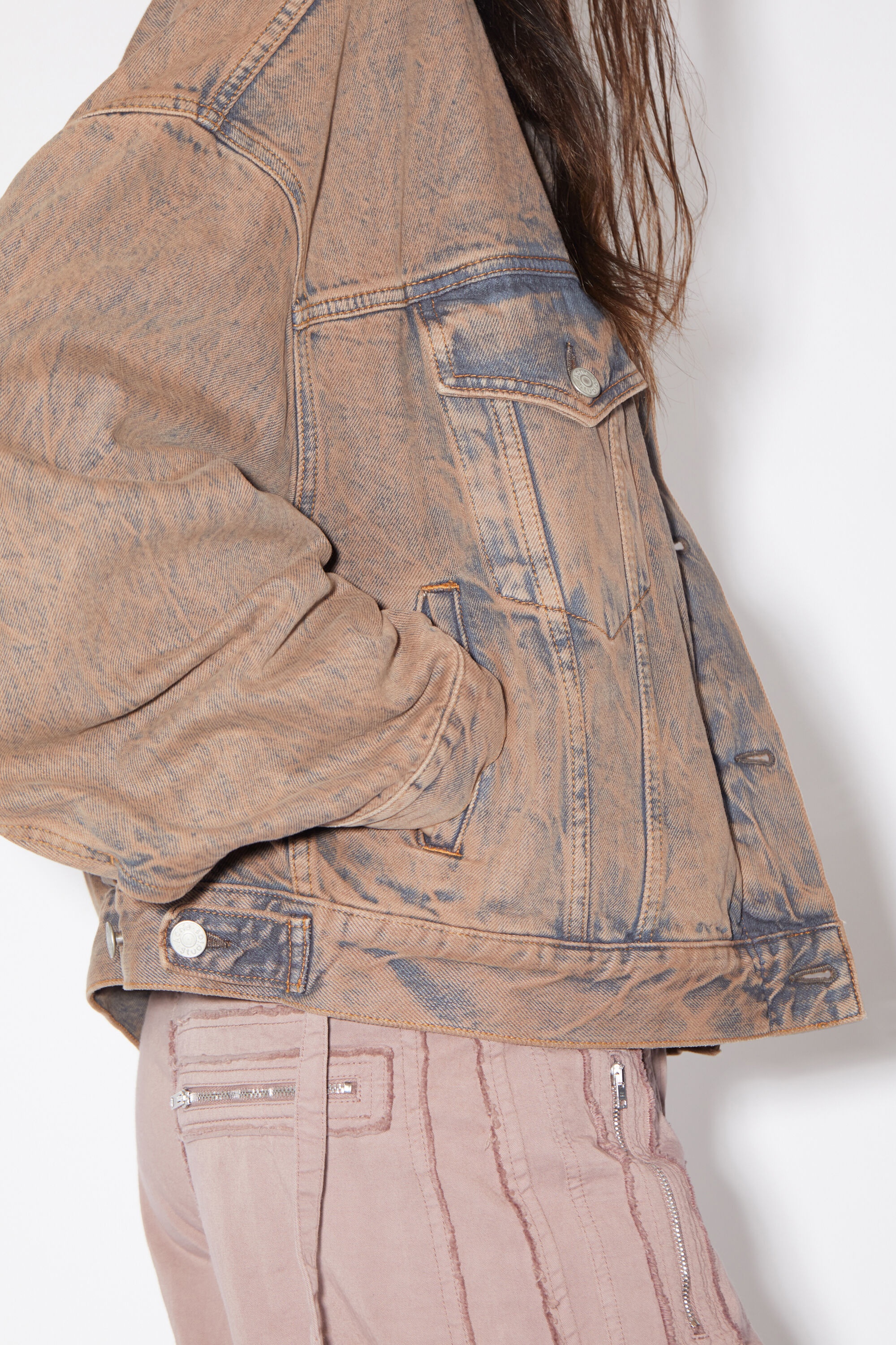 Denim jacket - Relaxed cropped fit - Light pink/grey - 5