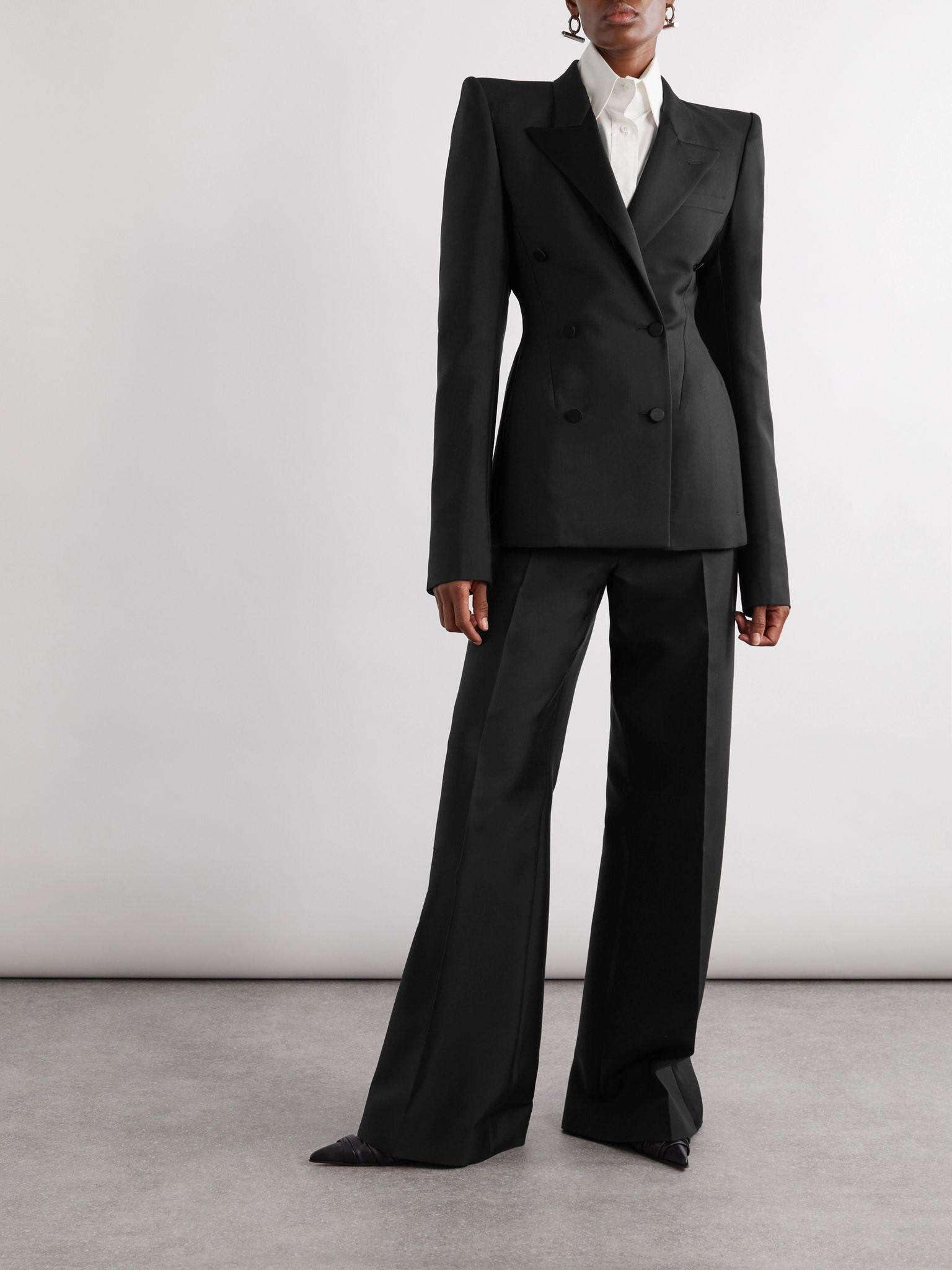 Double-breasted silk-trimmed wool and mohair-blend blazer Black - 2