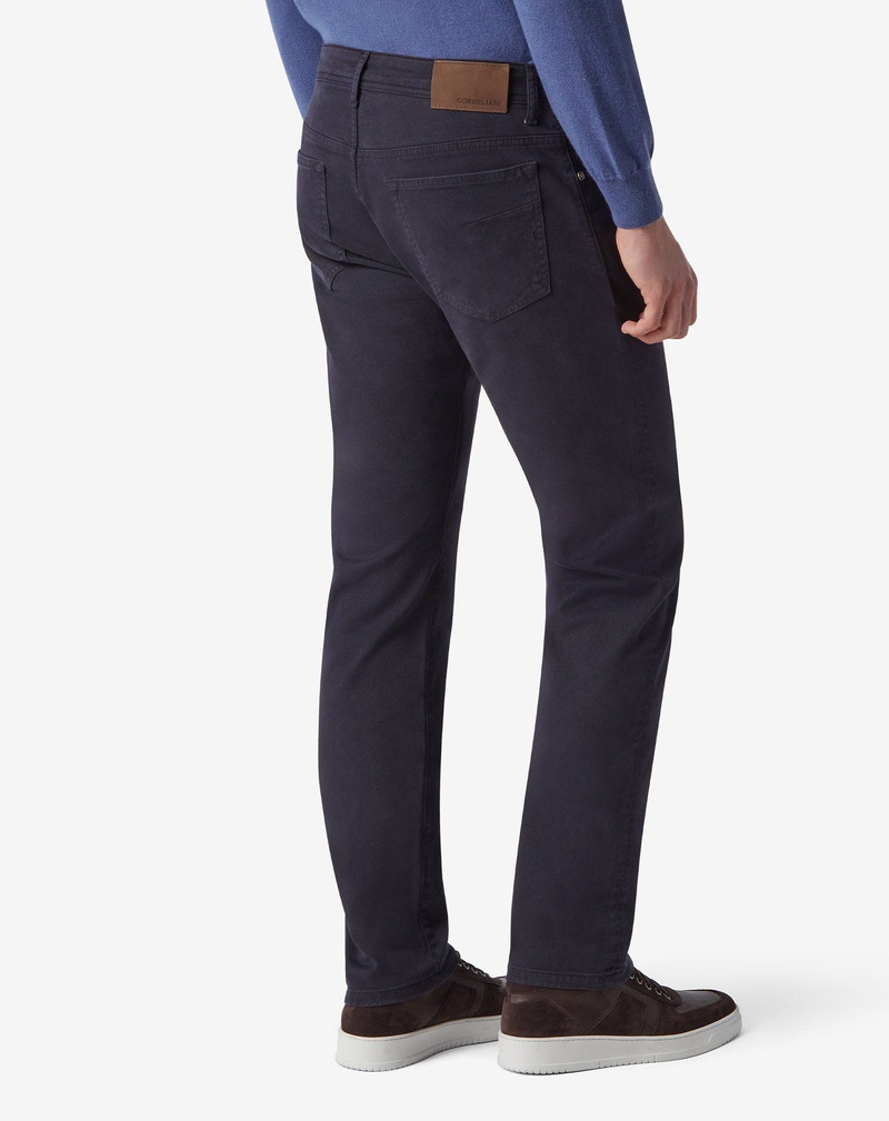 Navy blue stretch gabardine 5-pocket trousers 3