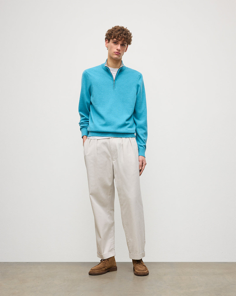 Johnstons of Elgin Rory Blue & Grey Classic Cashmere Contrast Zip Neck Jumper outlook