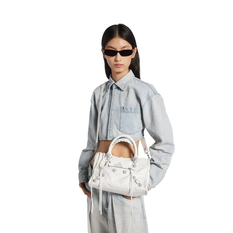 BALENCIAGA Women's Le City Bag Small Giant Studs With Rhinestones in Optic White outlook