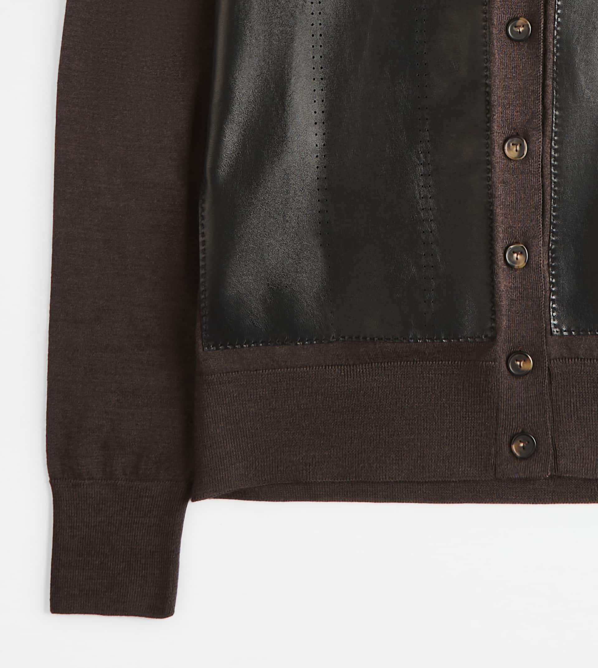 CARDIGAN WITH LEATHER INSERTS - BROWN - 3