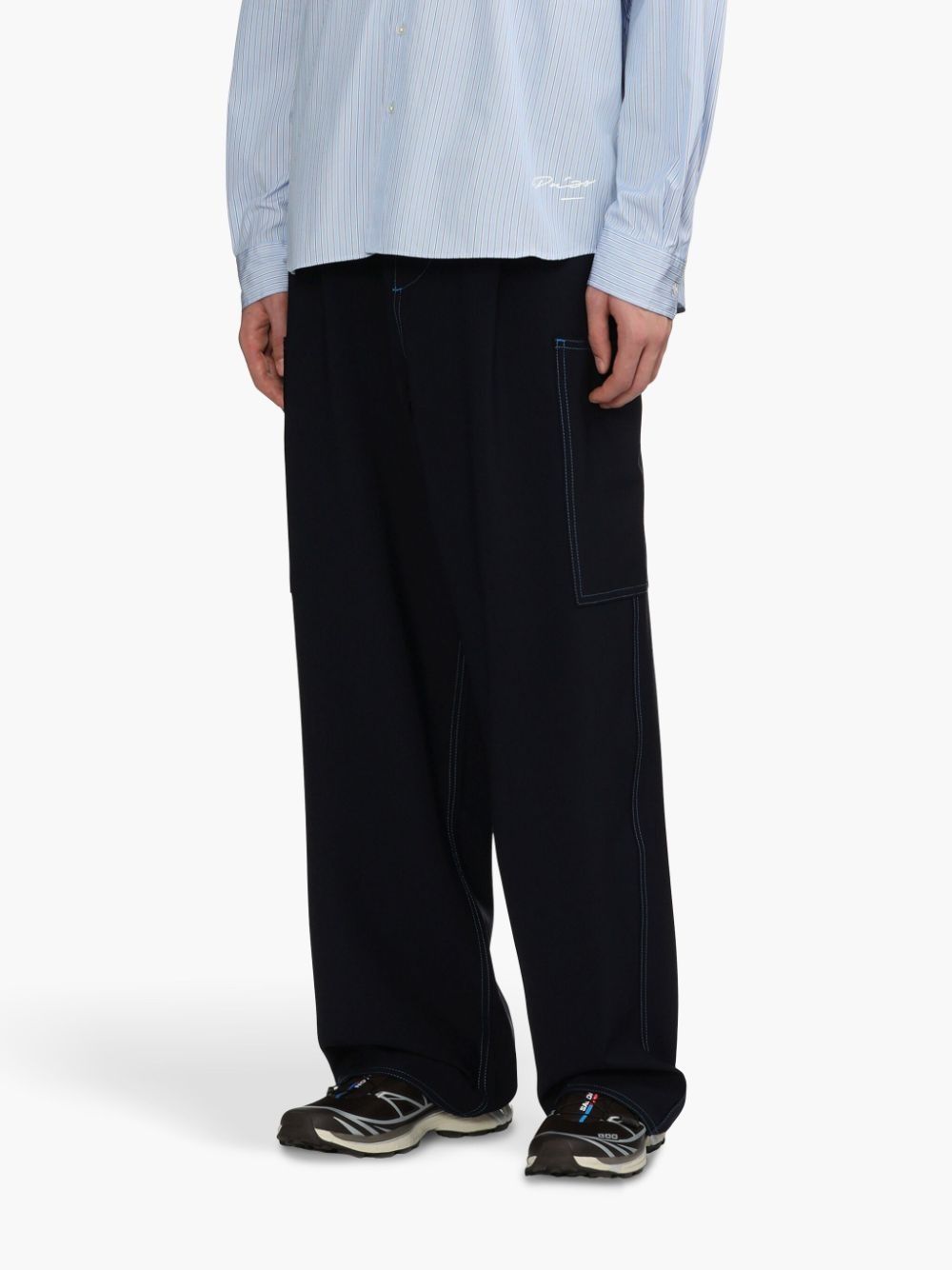 contrast-stitching wide-leg trousers - 3