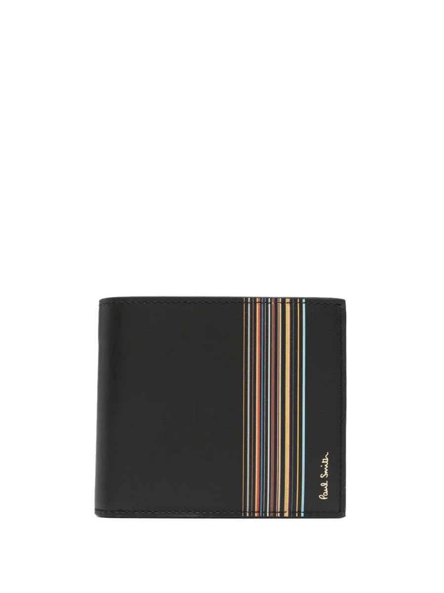 Paul Smith Black Wallet In Calf Leather With Multicolor Stripes - 1
