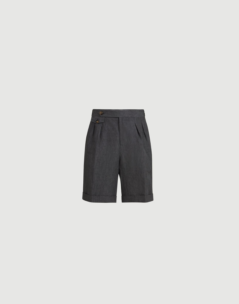Lightweight délavé linen Bermuda shorts with double pleats and waist tabs 1