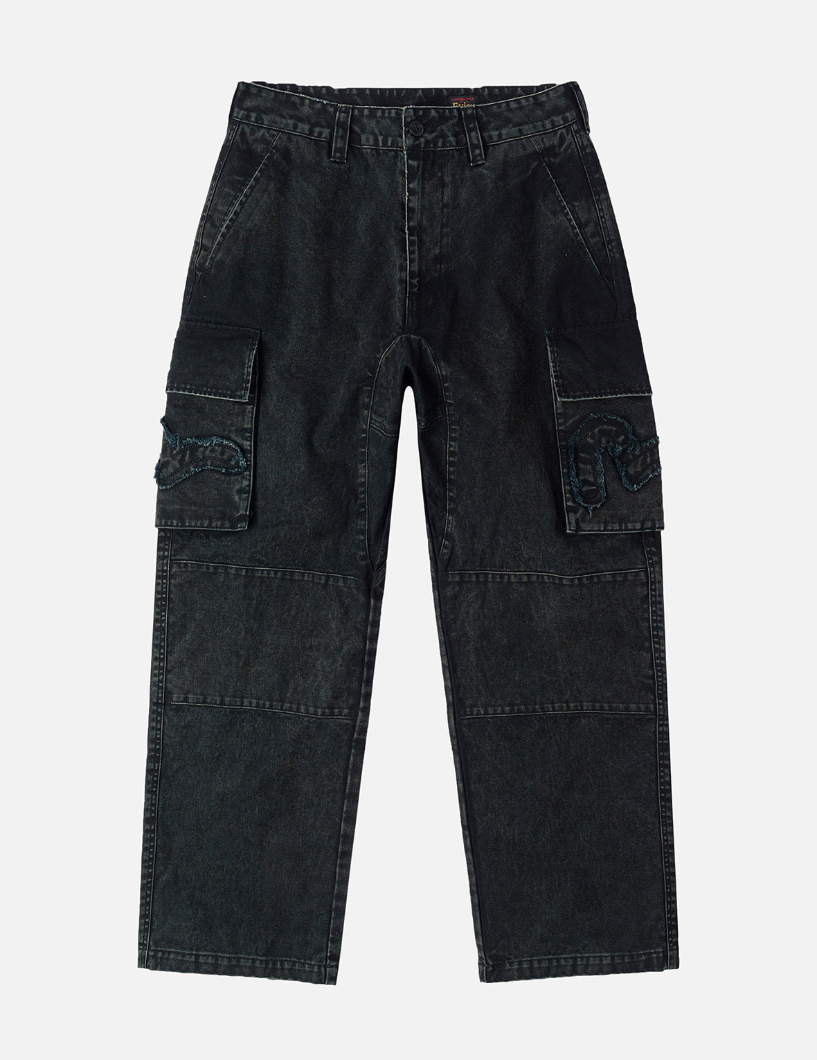 Distressed Seagull Appliqué Embroidery and Multi-Pocket Loose Fit Cargo Pants - 4