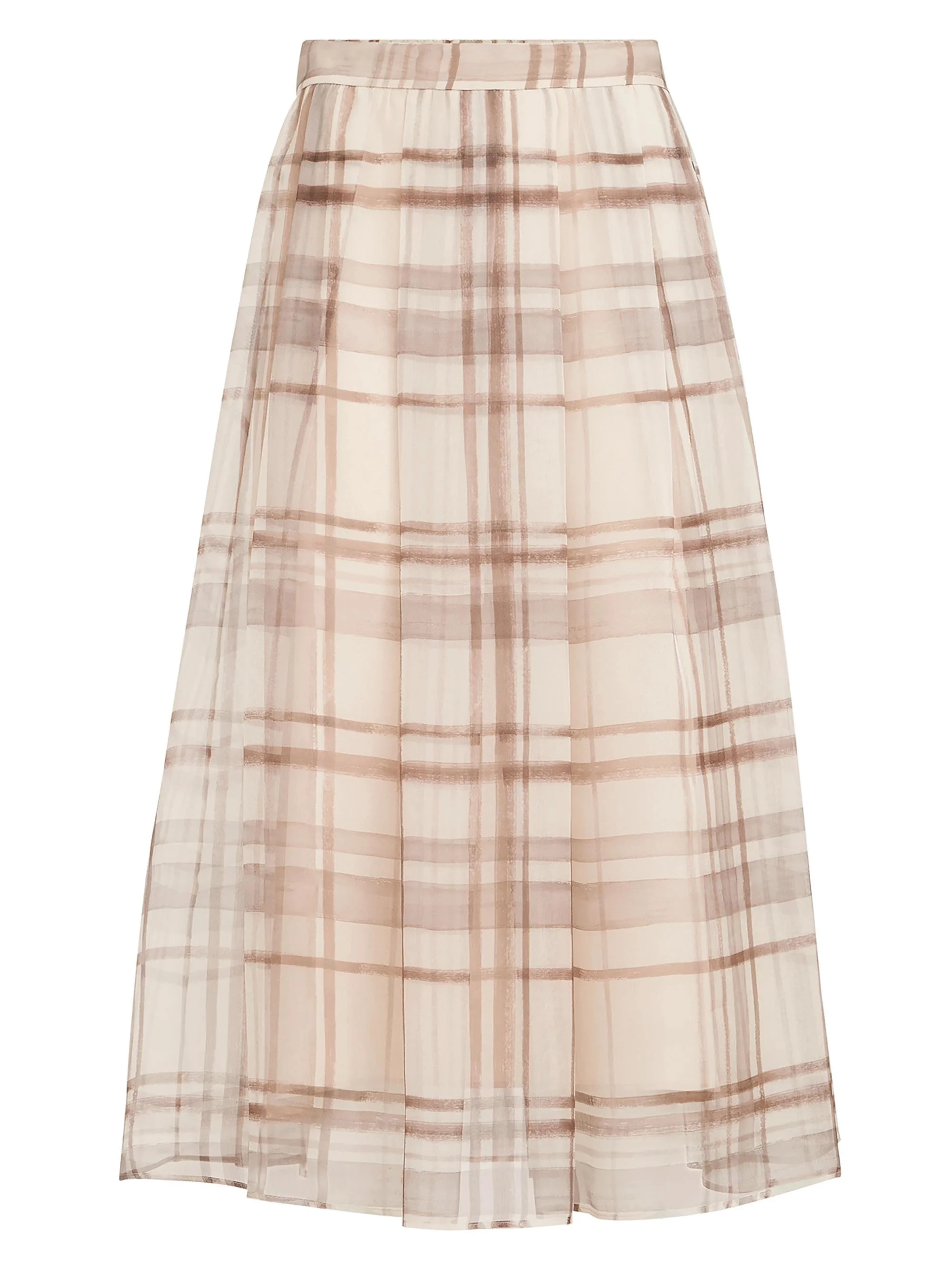 Women's Silk Organza Pleated Skirt in Macro Check Print - White - 1