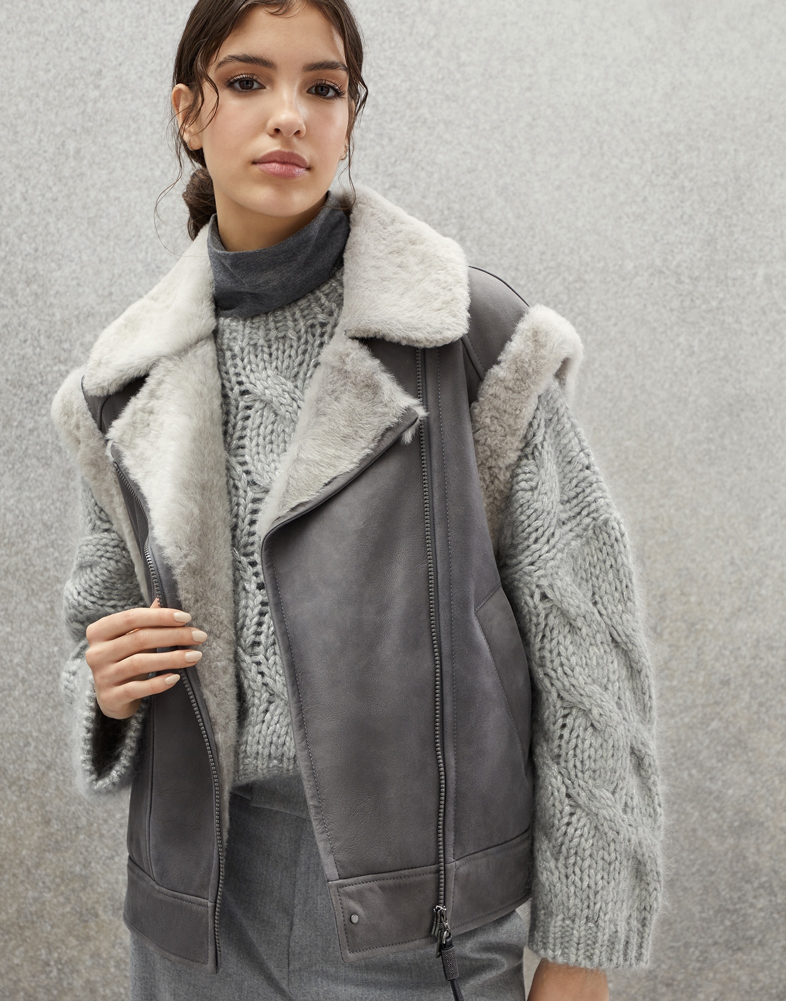 Fuzzy shearling biker vest with monili - 4