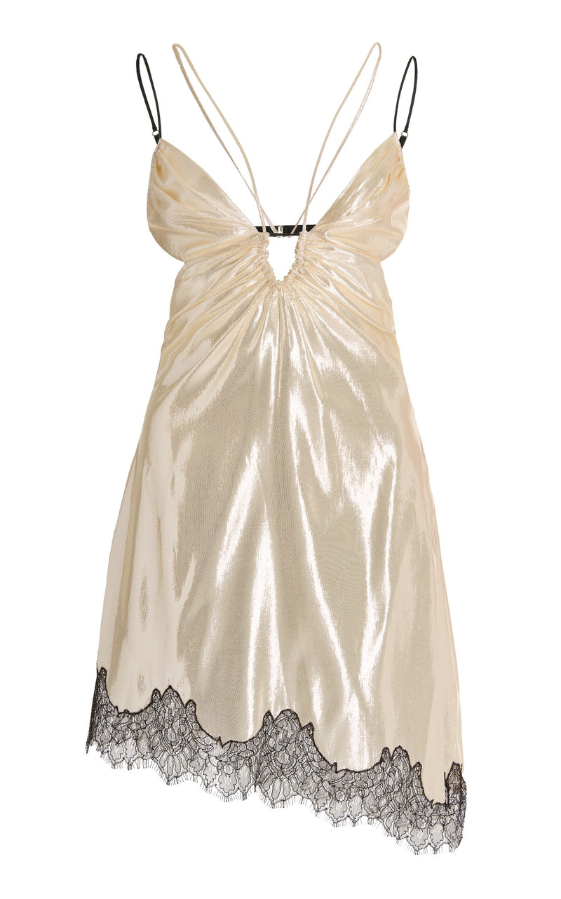 Lace-Trimmed Satin Mini Dress metallic 1