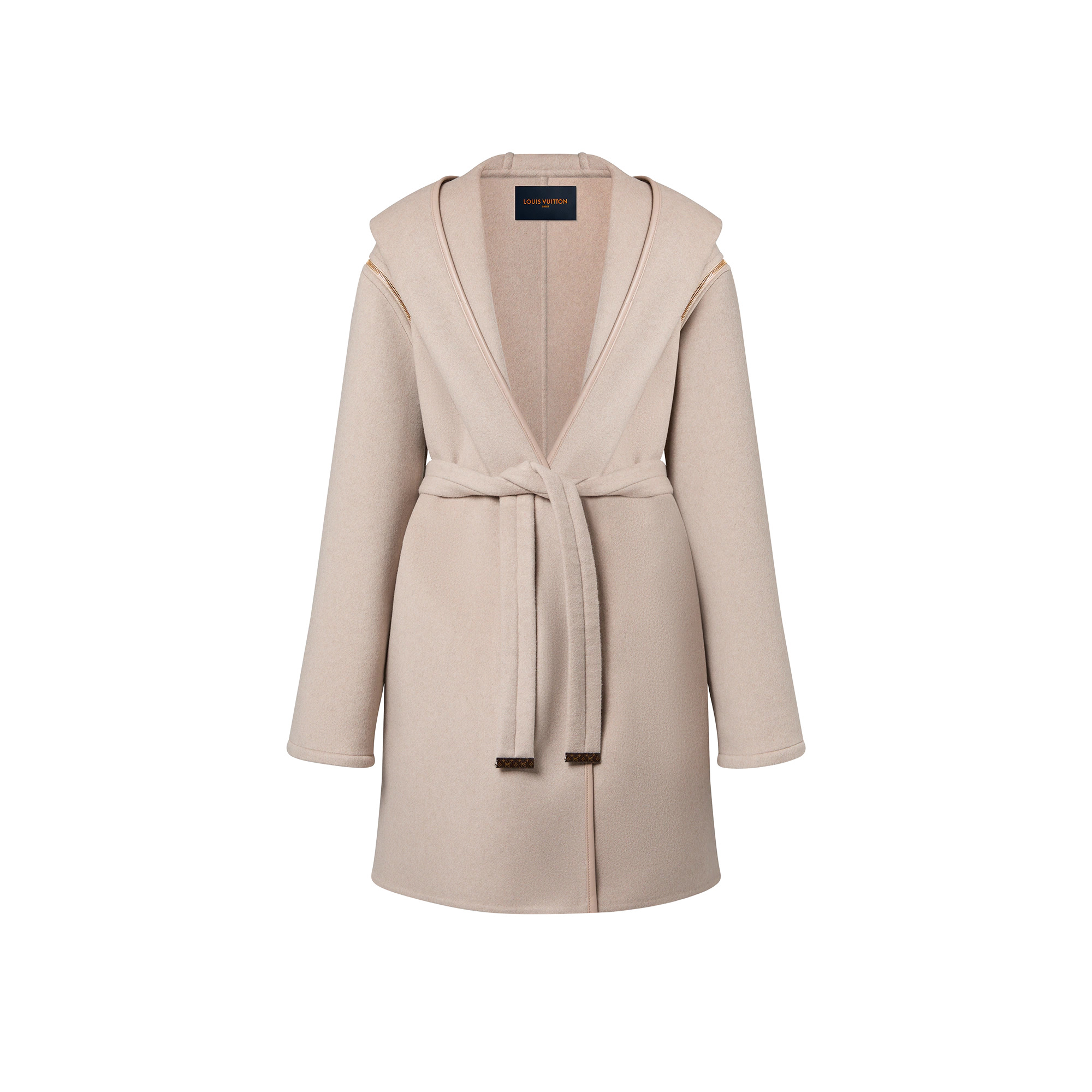 Zipper Sleeve Hooded Wrap Coat - 1