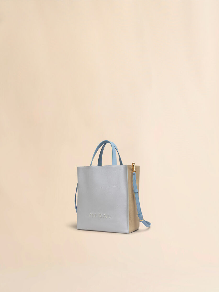 MUSEO SOFT MINI BAG IN GREY BEIGE AND BLUE LEATHER WITH MARNI MENDING - 4
