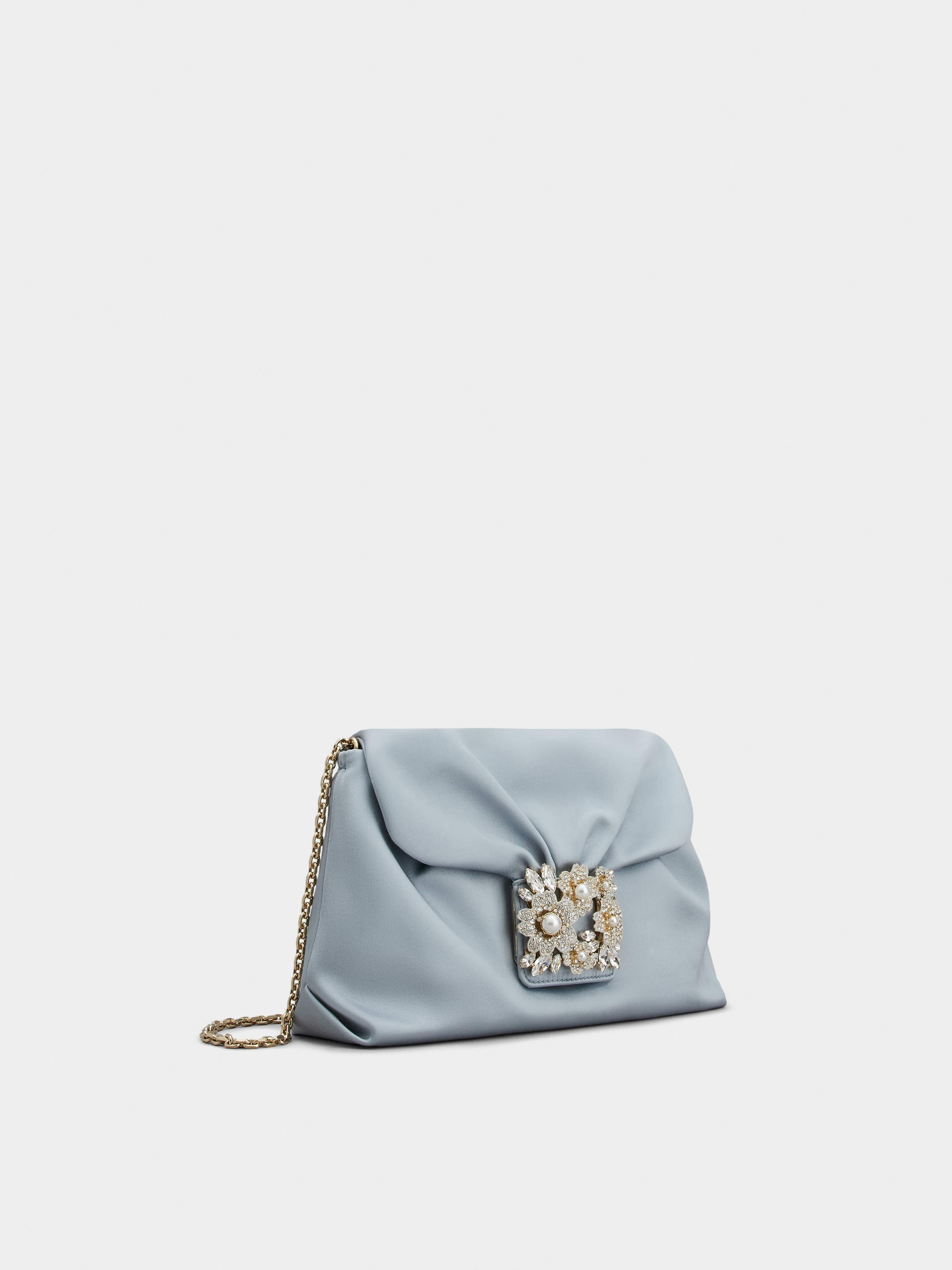 RV Drapé Bouquet Pearl Strass Buckle Mini Bag in Satin - 3