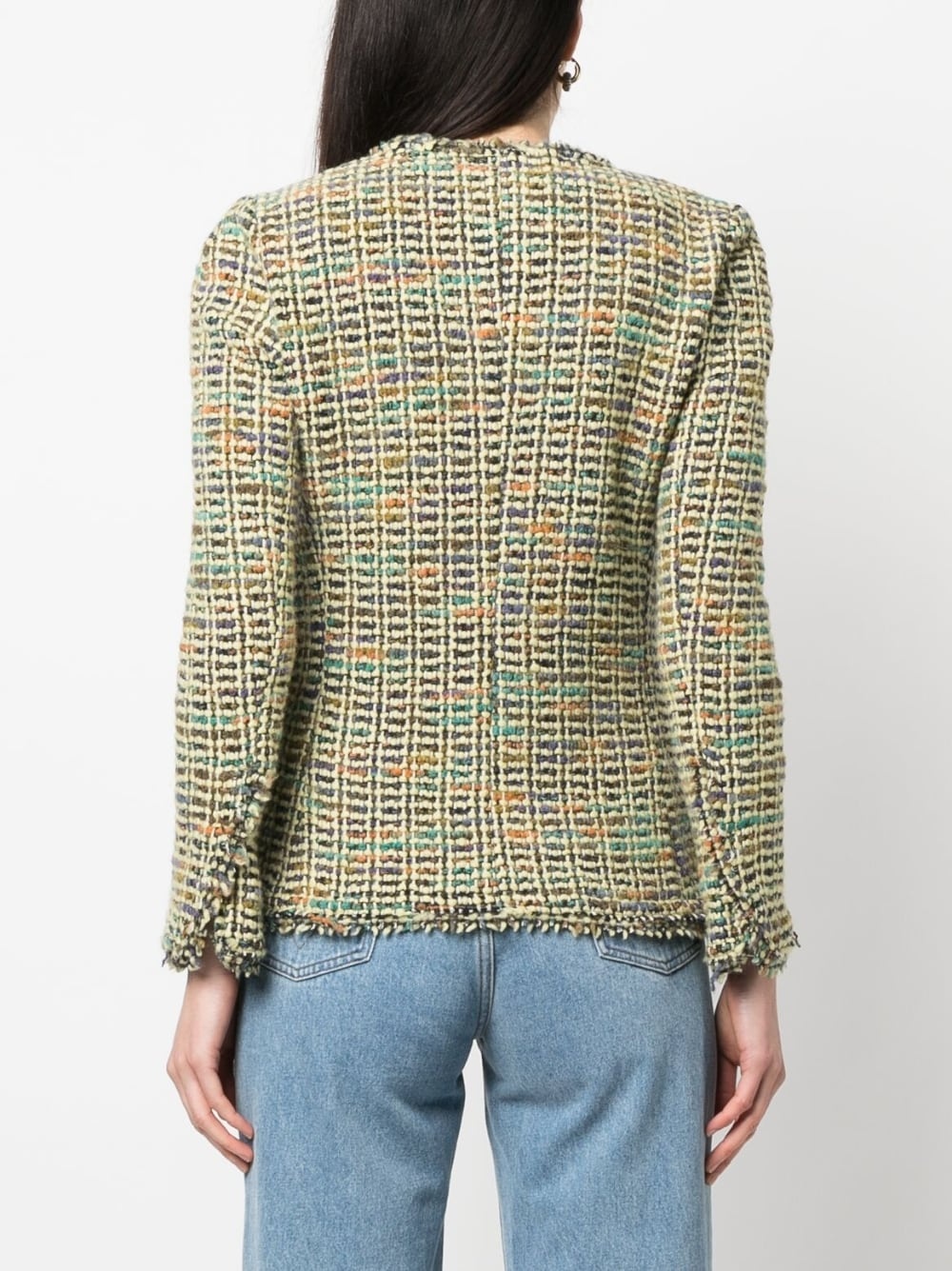 frayed-hem tweed jacket - 4