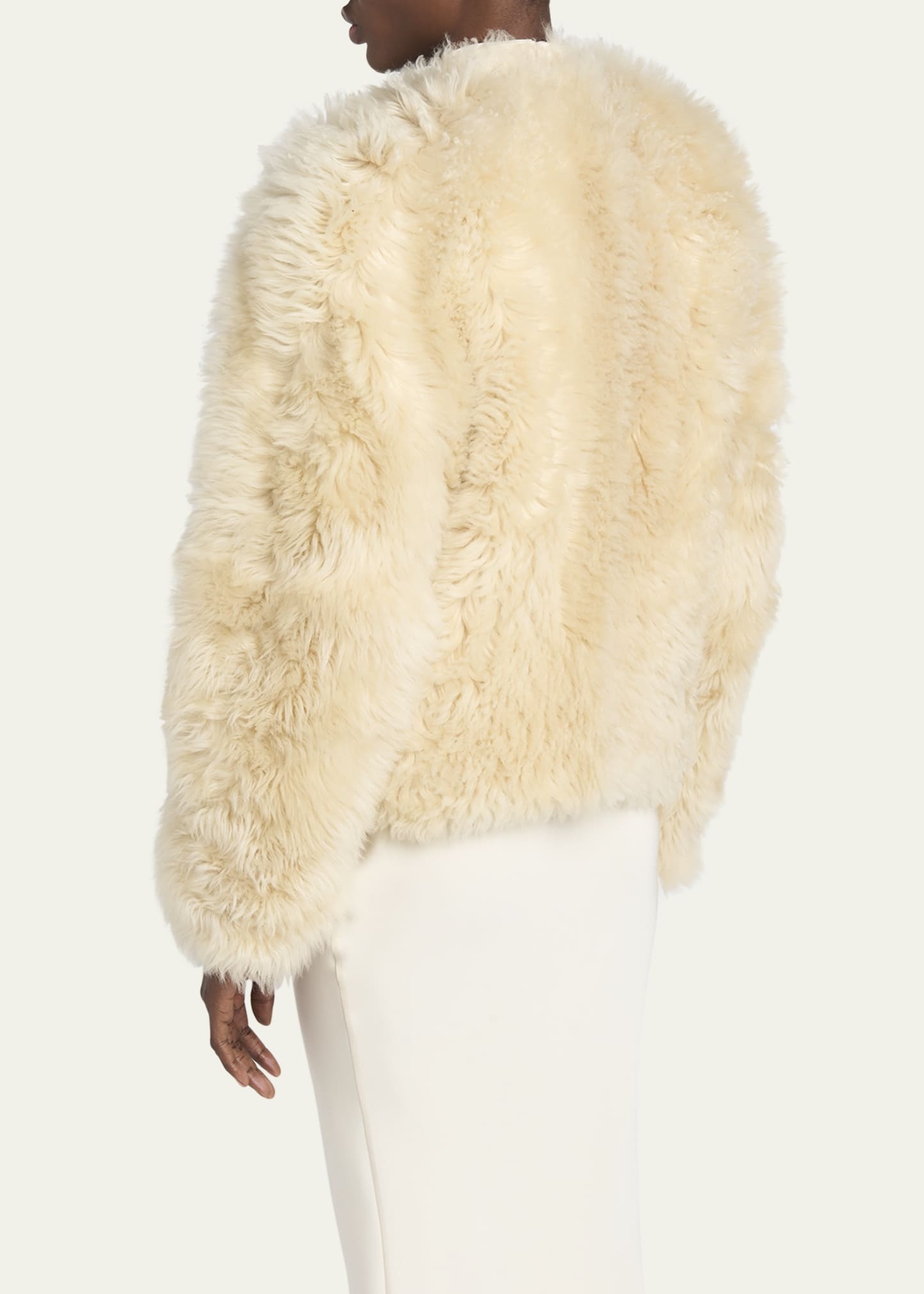 Curly Sheep Shearling Collarless Jacket - 3