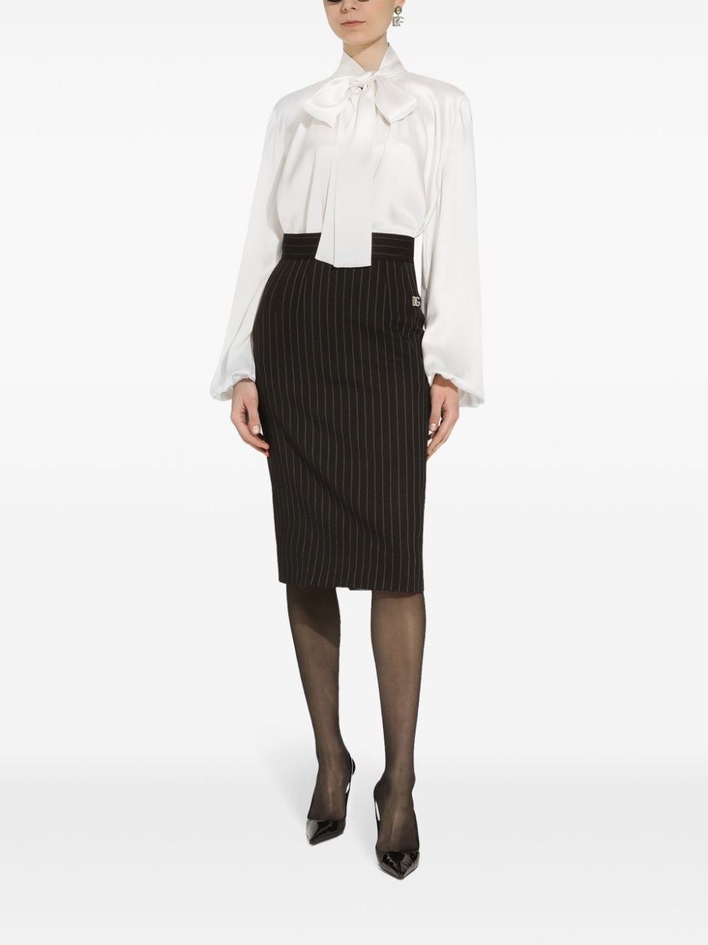 virgin wool-blend pinstripe midi skirt - 3