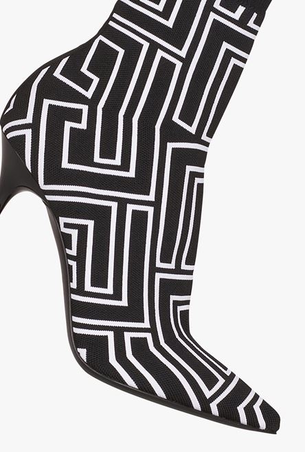 Bicolor stretch knit Skye ankle boots with black and white Balmain monogram - 5